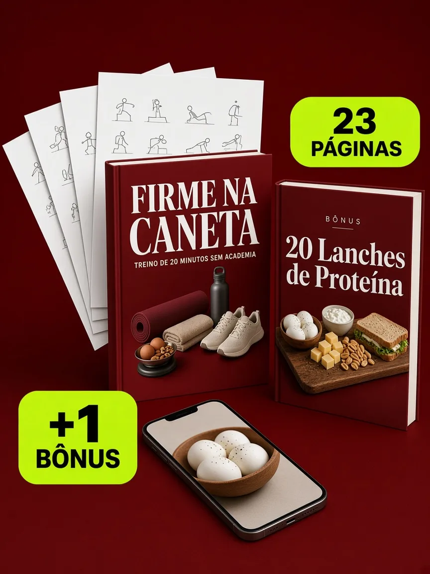 Montagem ilustrativa do Firme na Caneta: livro com a capa, páginas do material e celular